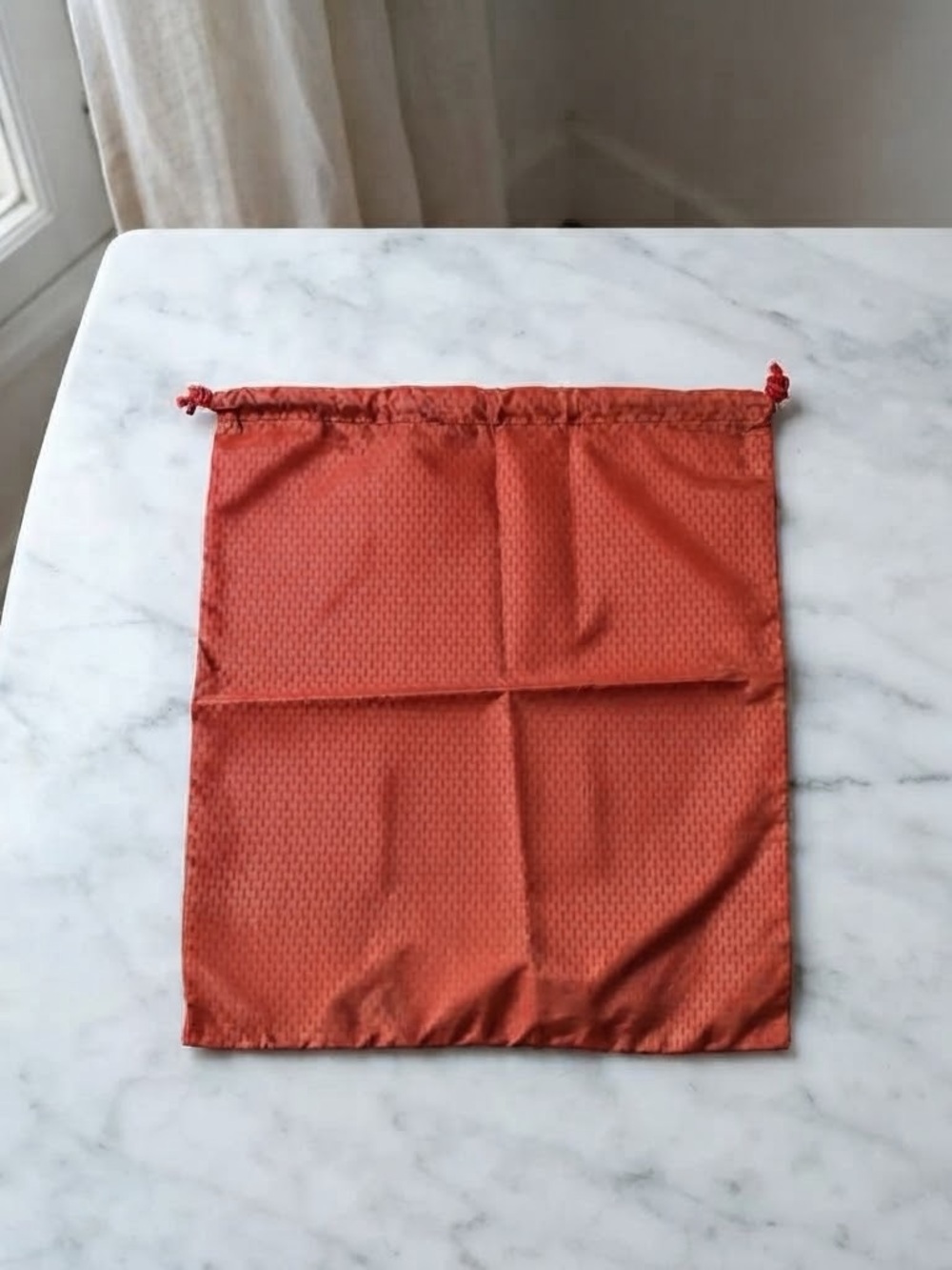 Delsey Paris Large Brick Orangish Red Jacquard Drawstring Shoe Bag